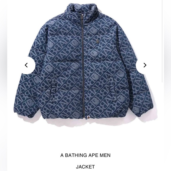 *NEW WITH TAGS* BATHING APE | DENIM MONOGRAM PUFFER DOWN JACKET - Picture 6 of 8